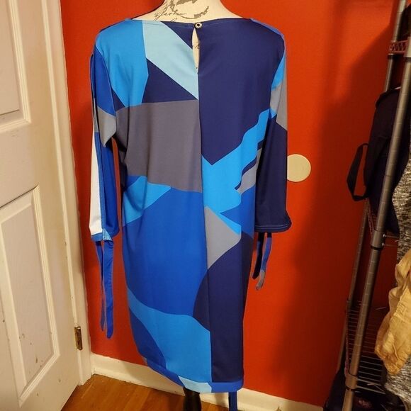Women's Size Large Blue Gray Colorblock Slit Sleeve Dress - Picture 6 of 7